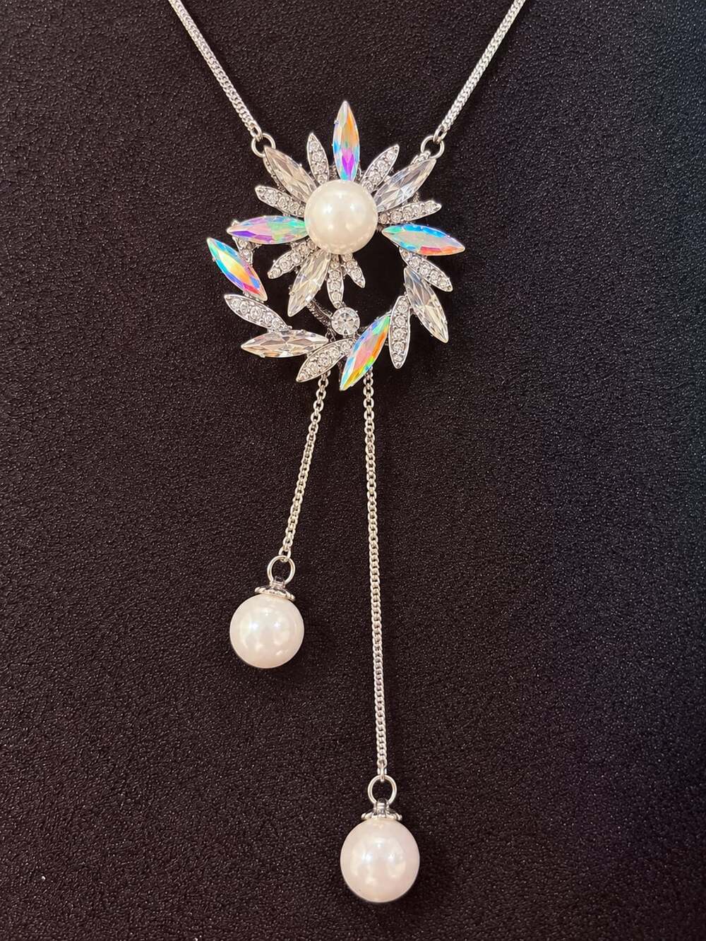 Crystal Flower Lariat Necklace